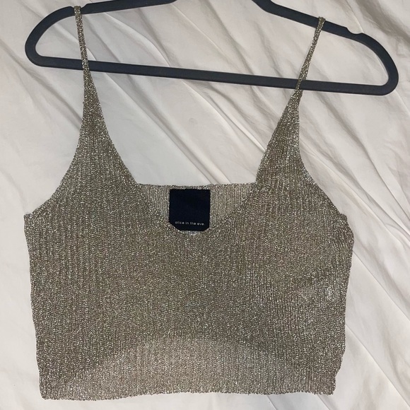 White Gold Mesh Crop Top - Picture 1 of 6